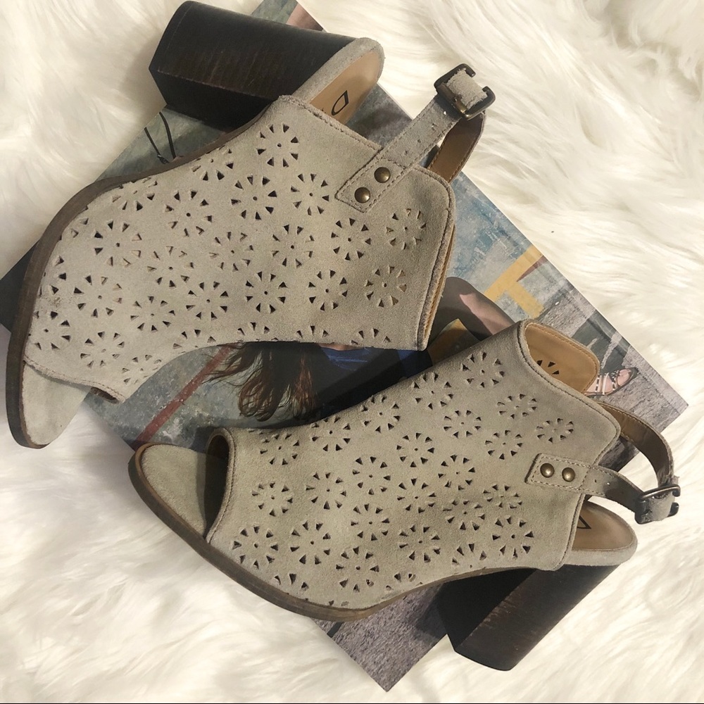 Diba Leather Perforated Open Toe Heels